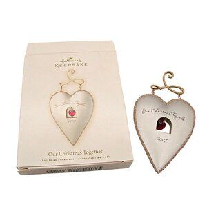 Hallmark Keepsake Heart Ornament Our Christmas Together Silver Red Heart Stone